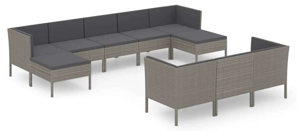VidaXL Polyrattan Kerti Bútorszett - 10 részes - Szürke