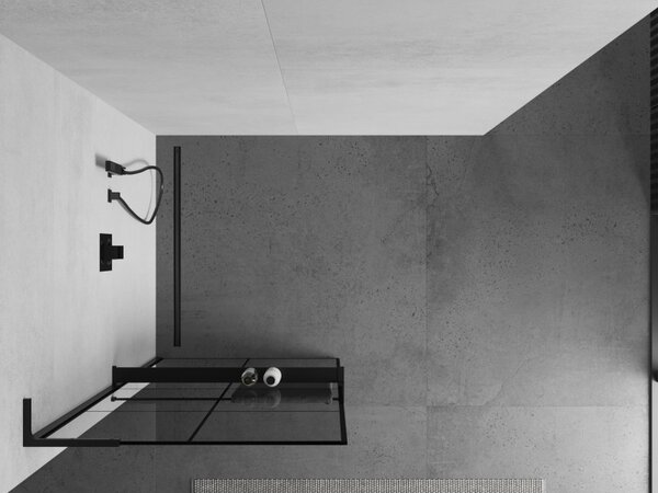 Mexen Kioto+ L, Walk-In zuhany paraván polccal és akasztóval 80 x 200 cm, 8 mm átlátszó üveg fekete mintás, fekete profil, 800-080-123-70-77