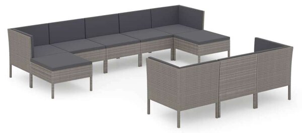 VidaXL Polyrattan Kerti Bútorszett - 10 részes - Szürke
