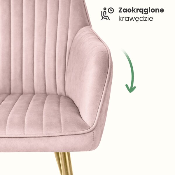 AKORD FLORENCE Tapicerowane Welurowe Szék Puder Rózsaszín Arany Lábakkal 2 db