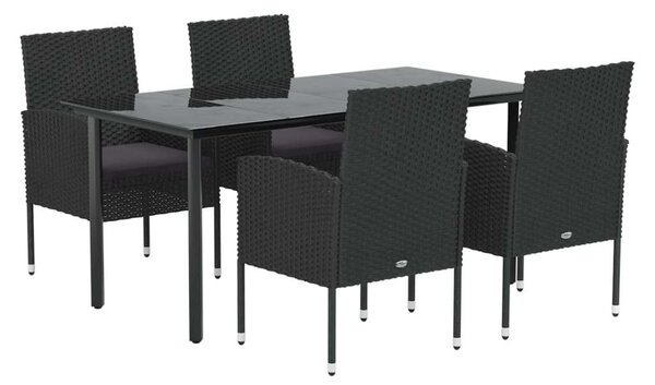 VidaXL 5 részes fekete polyrattan kerti étkezőgarnitúra párnákkal