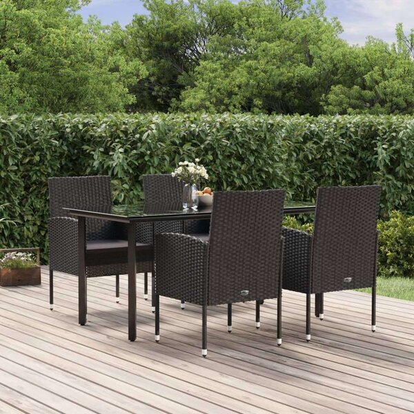 VidaXL 5 részes fekete polyrattan kerti étkezőgarnitúra párnákkal