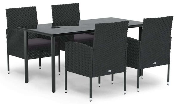 VidaXL 5 részes fekete polyrattan kerti étkezőgarnitúra párnákkal