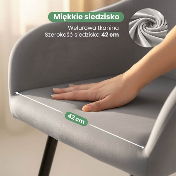 AKORD ESTELLE kárpitozott szék welur szürke fekete lábakkal 4 db-os szett