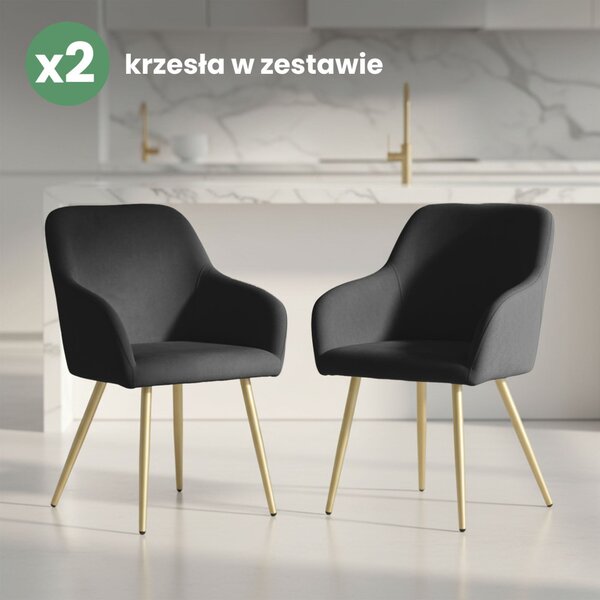 AKORD Furniture Factory ESTELLE Étkezőszék Welúr Fekete Arany Lábakkal 2 db