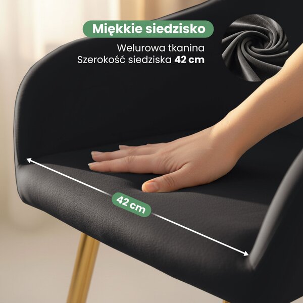 AKORD Furniture Factory ESTELLE Étkezőszék Welúr Fekete Arany Lábakkal 6 db