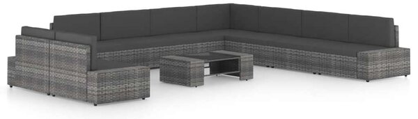 VidaXL 10 részes szürke polyrattan kerti ülőgarnitúra párnákkal