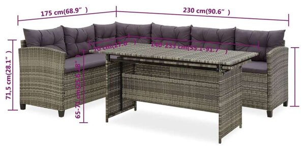 2-részes szürke polyrattan kerti bútorszett párnákkal
