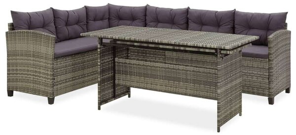 2-részes szürke polyrattan kerti bútorszett párnákkal
