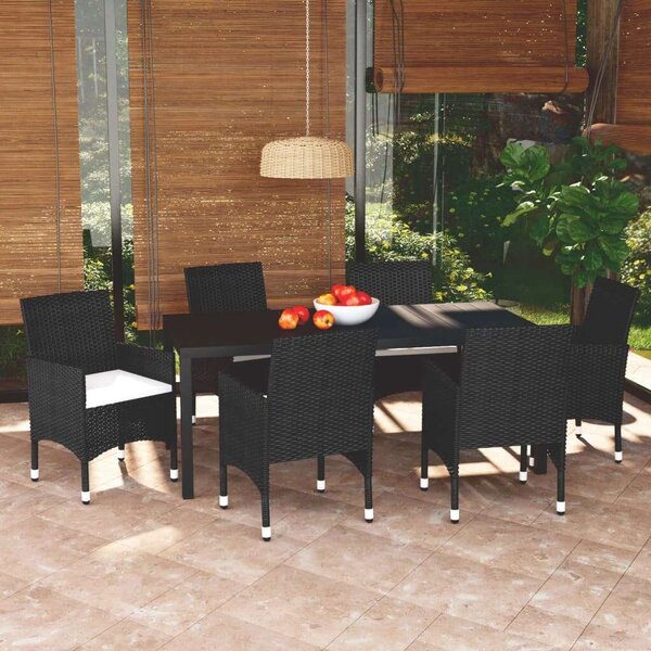 Polyrattan Kerti Étkezőgarnitúra - 7 részes - Fekete