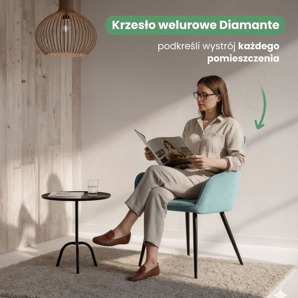 AKORD DIAMANTE kárpitozott szék welur türkiz fekete lábakkal 6 db-os szett