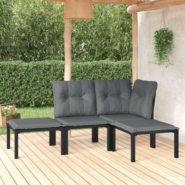 VidaXL 4 részes Kerti Ülőgarnitúra - Fekete-Szürke Polyrattan
