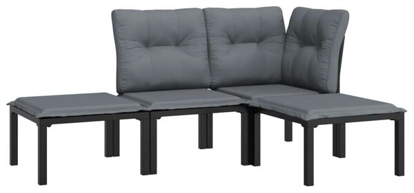 VidaXL 4 részes Kerti Ülőgarnitúra - Fekete-Szürke Polyrattan