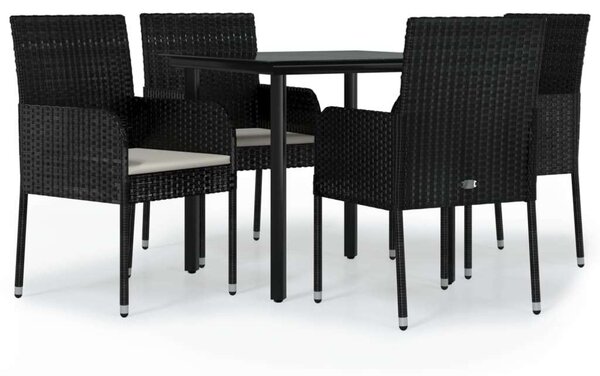 VidaXL 5 részes fekete polyrattan kerti étkezőgarnitúra párnákkal