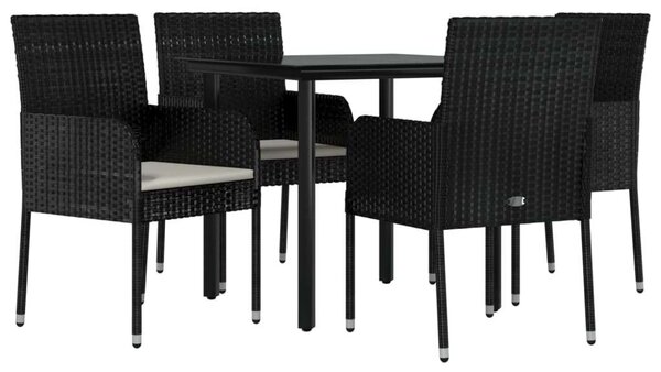 VidaXL 5 részes fekete polyrattan kerti étkezőgarnitúra párnákkal