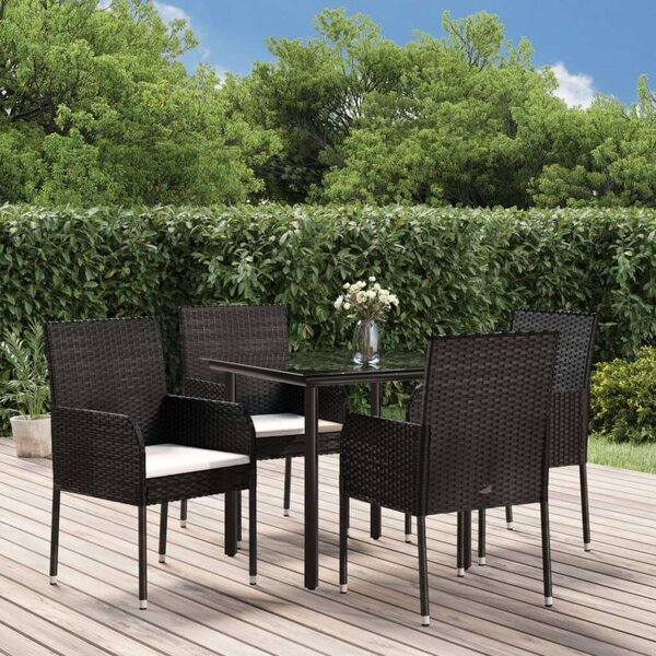 VidaXL 5 részes fekete polyrattan kerti étkezőgarnitúra párnákkal