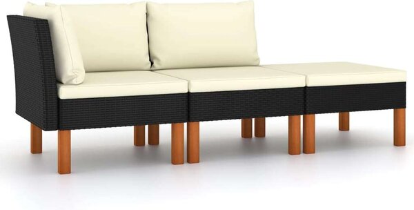VidaXL 3 részes polyrattan és tömör eukaliptuszfa kerti ülőgarnitúra