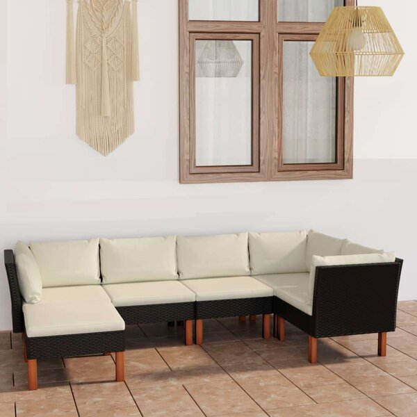 VidaXL 6 részes fekete polyrattan kerti ülőgarnitúra párnákkal