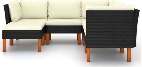 VidaXL 6 részes fekete polyrattan kerti ülőgarnitúra párnákkal