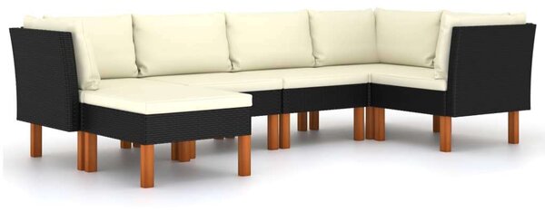 VidaXL 6 részes fekete polyrattan kerti ülőgarnitúra párnákkal