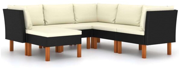 VidaXL 6 részes fekete polyrattan kerti ülőgarnitúra párnákkal
