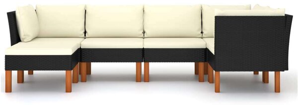 VidaXL 6 részes fekete polyrattan kerti ülőgarnitúra párnákkal