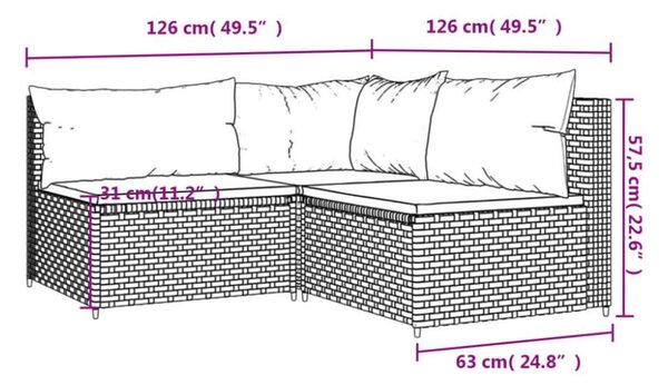 VidaXL 3 részes barna polyrattan kerti ülőgarnitúra párnával
