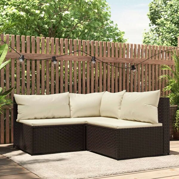 VidaXL 3 részes barna polyrattan kerti ülőgarnitúra párnával