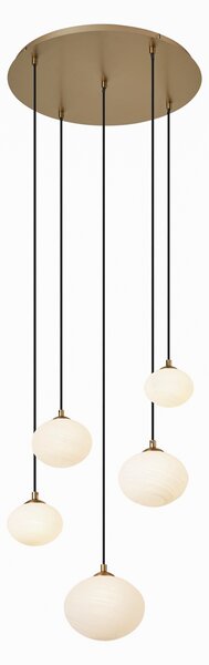 Art Deco függőlámpa arany színben, opálüveggel, 5 ágú - Yani