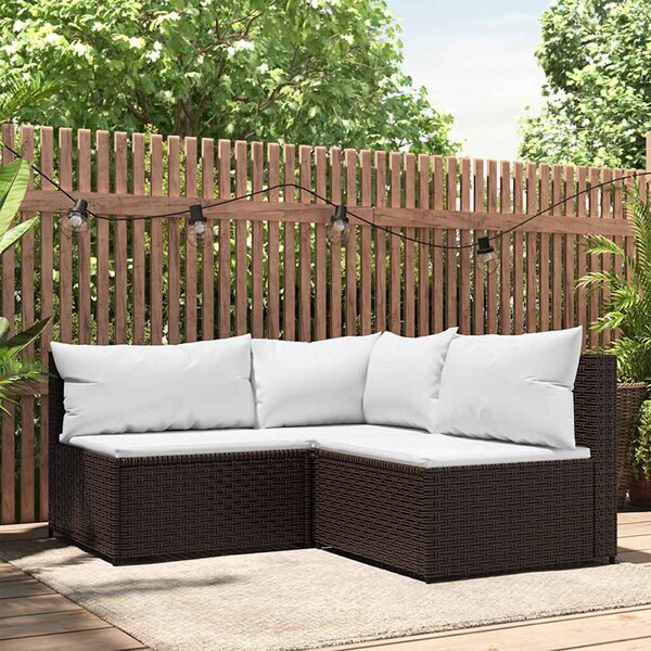VidaXL 3 részes barna polyrattan kerti ülőgarnitúra párnával