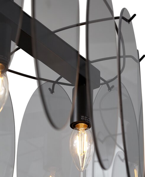Design függőlámpa fekete füstüveggel ovális 5-lámpás - Mochan