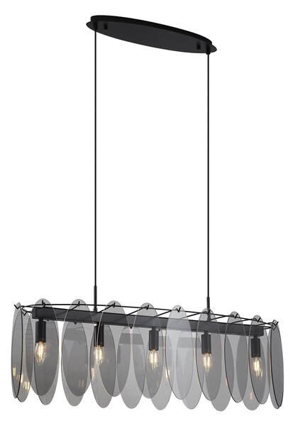 Design függőlámpa fekete füstüveggel ovális 5-lámpás - Mochan