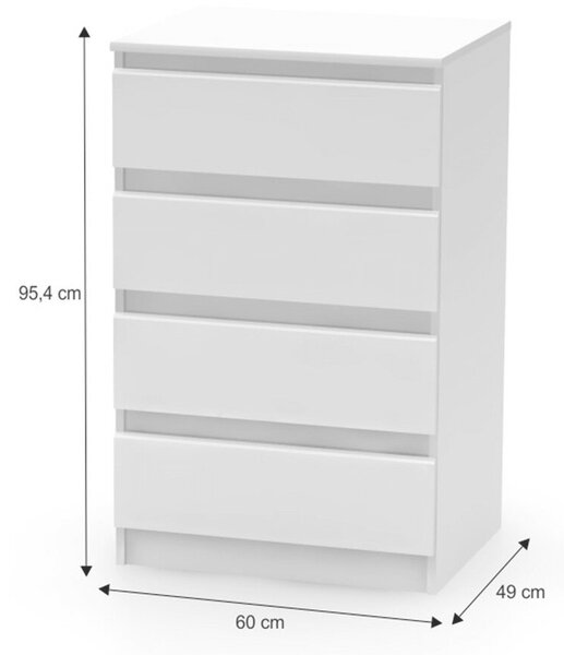 4 fiókos Komód, fehér, HANY NEW 014