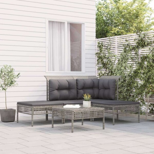 VidaXL 5 részes szürke polyrattan kerti ülőgarnitúra párnákkal
