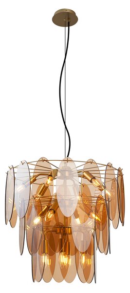 Art Deco függőlámpa arany borostyánszínű üveggel ovális 14-lámpás - Mochan