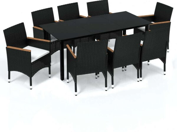VidaXL - 9 részes Kerti Étkezőgarnitúra - Polyrattan - Fekete