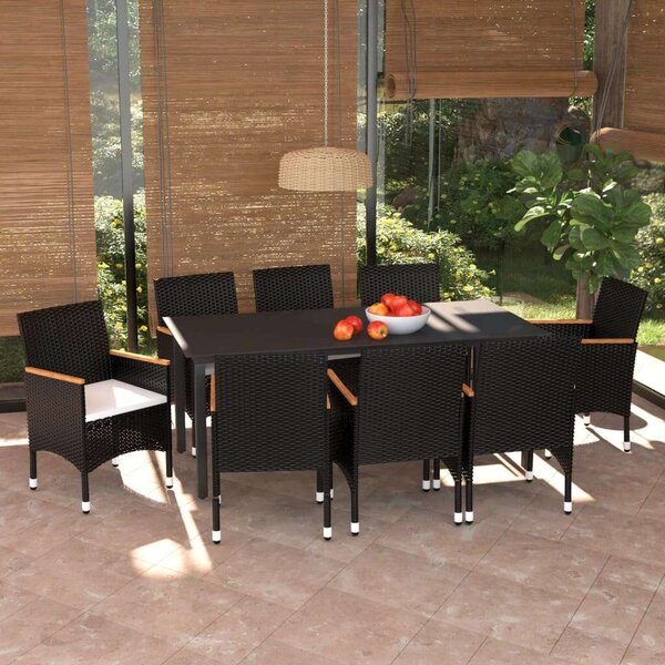 VidaXL - 9 részes Kerti Étkezőgarnitúra - Polyrattan - Fekete