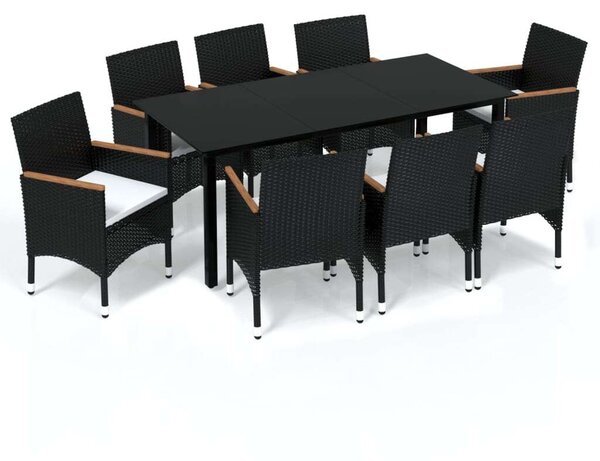 VidaXL - 9 részes Kerti Étkezőgarnitúra - Polyrattan - Fekete