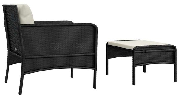 VidaXL Polyrattan Kerti Fotel Lábtartóval - Fekete