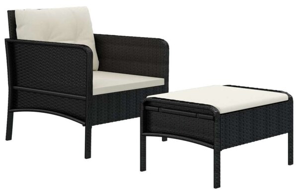 VidaXL Polyrattan Kerti Fotel Lábtartóval - Fekete