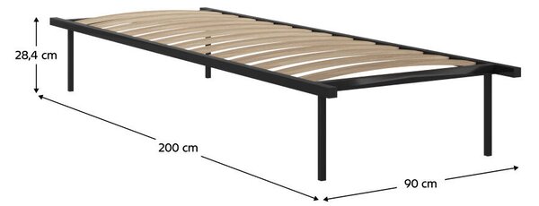 Önálló ágyrács, 90x200, fekete, fém/nyírfa, KENTAK