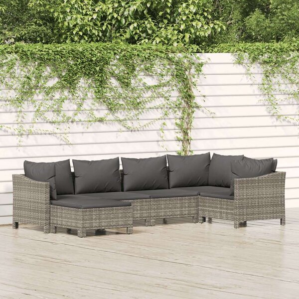 VidaXL 6 részes szürke polyrattan kerti ülőgarnitúra párnákkal
