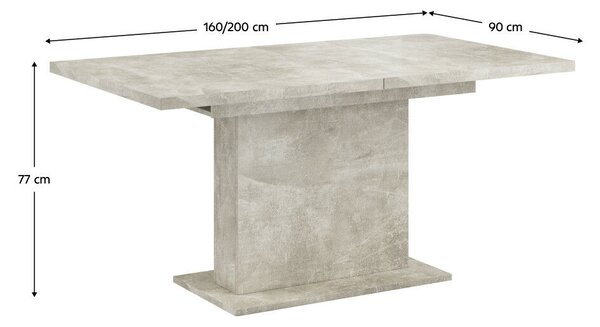 Kihúzható étkezőasztal, beton, 160-200x90 cm, BOBA