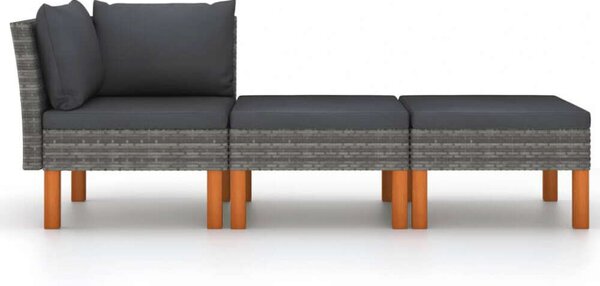 VidaXL 3 részes Polyrattan Kerti Ülőgarnitúra - Szürke