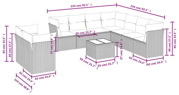 VidaXL Polyrattan Kerti Ülőgarnitúra - 10 részes - Bézs
