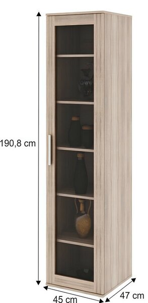 Polcos vitrin, DTD laminált, sonoma tölgyfa, DUNAJ 4