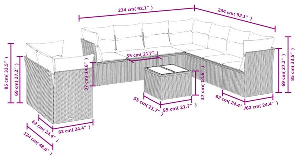 VidaXL Polyrattan Kerti Ülőgarnitúra - 10 részes - Bézs