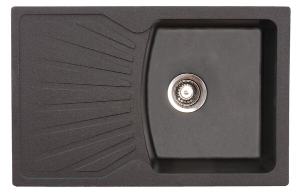 Quadro Plus Metalac 137410 Gránit Mosogatótálca - Extra mély, Csepegtetőtálcás, Szemcsés Fekete