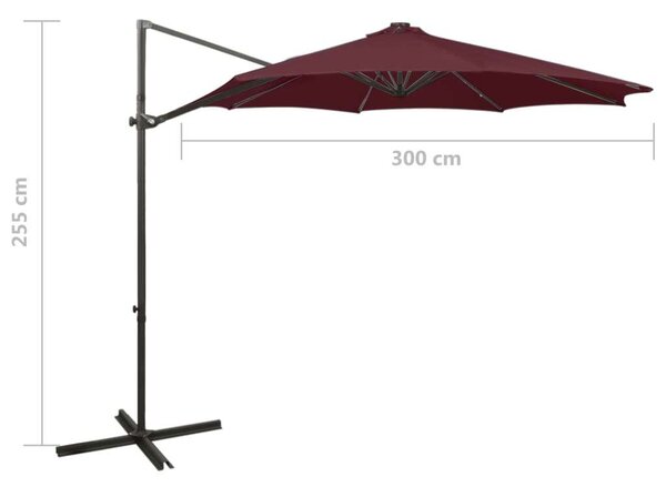 300 cm-es Konzolos Napernyő - Bordó - LED Világítással