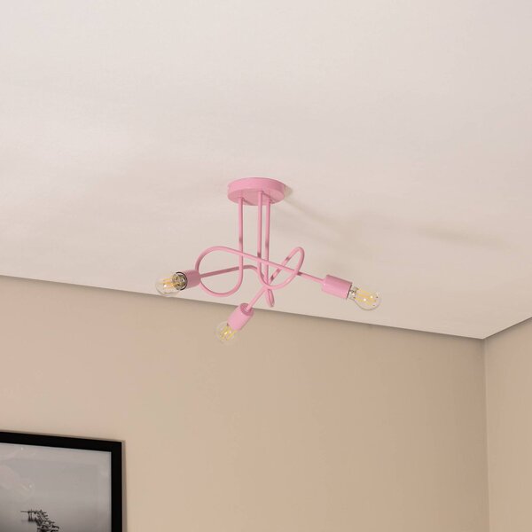 HELAM Oxford mennyezeti világítás, világos rózsaszín, Ø 44 cm, fém, 3 izzós, dimmelhető, Lila / pink / rózsaszín, Nappali / Étkező, fém